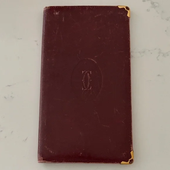 Vintage Cartier Burgundy Leather planner/card holder with Gold edges long wallet - Picture 1 of 7